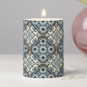 Mediterranean Tiles, Portuguese, Azulejo, Majolica Pillar Candle