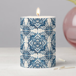 Mediterranean Tiles, Portuguese, Azulejo, Majolica Pillar Candle