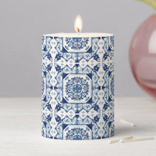 Mediterranean Tiles, Portuguese, Azulejo, Majolica Pillar Candle