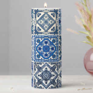 Mediterranean Tiles, Portuguese, Azulejo, Majolica Pillar Candle