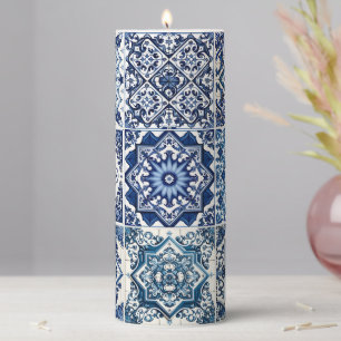 Mediterranean Tiles, Portuguese, Azulejo, Majolica Pillar Candle