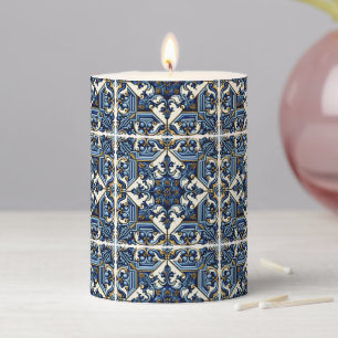 Mediterranean Tiles, Portuguese, Azulejo, Majolica Pillar Candle