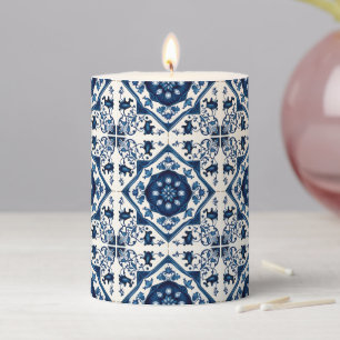 Mediterranean Tiles, Portuguese, Azulejo, Majolica Pillar Candle