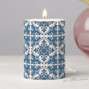 Mediterranean Tiles, Portuguese, Azulejo, Majolica Pillar Candle