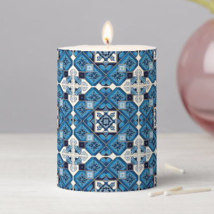 Mediterranean Tiles, Portuguese, Azulejo, Majolica Pillar Candle