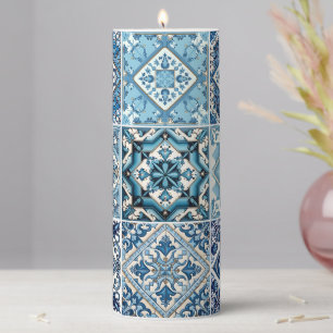 Mediterranean Tiles, Portuguese, Azulejo, Majolica Pillar Candle
