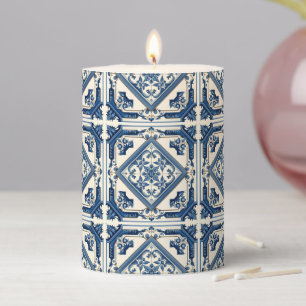 Mediterranean Tiles, Portuguese, Azulejo, Majolica Pillar Candle