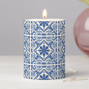 Mediterranean Tiles, Portuguese, Azulejo, Majolica Pillar Candle