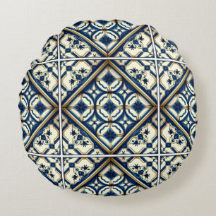 Mediterranean Tiles, Portuguese, Azulejo, Majolica Round Pillow