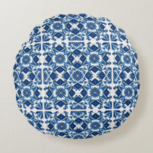 Mediterranean Tiles, Portuguese, Azulejo, Majolica Round Pillow