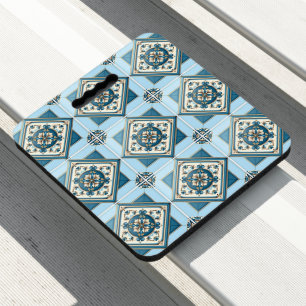 Mediterranean Tiles, Portuguese, Azulejo, Majolica Seat Cushion