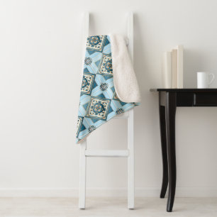 Mediterranean Tiles, Portuguese, Azulejo, Majolica Sherpa Blanket