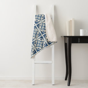 Mediterranean Tiles, Portuguese, Azulejo, Majolica Sherpa Blanket