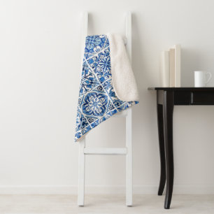 Mediterranean Tiles, Portuguese, Azulejo, Majolica Sherpa Blanket