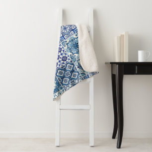 Mediterranean Tiles, Portuguese, Azulejo, Majolica Sherpa Blanket