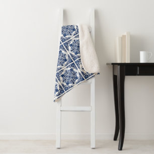 Mediterranean Tiles, Portuguese, Azulejo, Majolica Sherpa Blanket