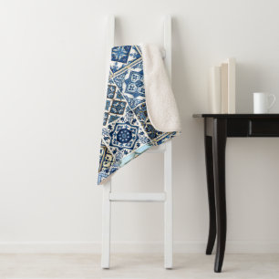 Mediterranean Tiles, Portuguese, Azulejo, Majolica Sherpa Blanket