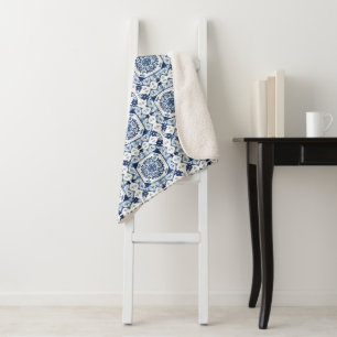 Mediterranean Tiles, Portuguese, Azulejo, Majolica Sherpa Blanket