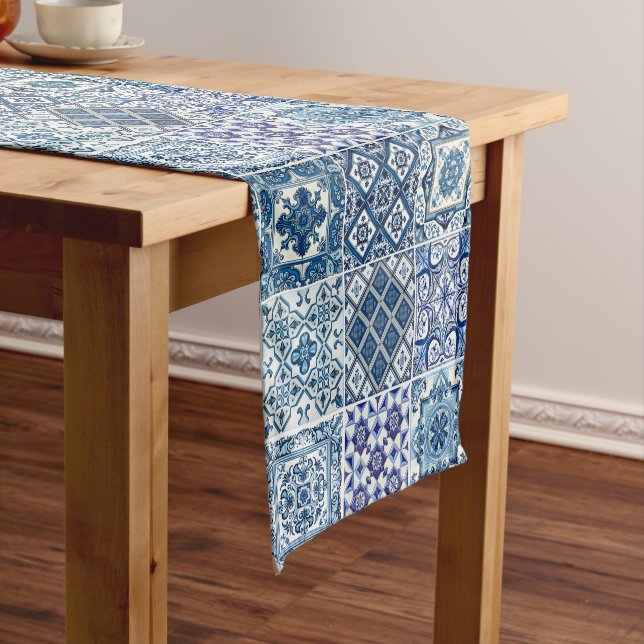 Mediterranean Tiles, Portuguese, Azulejo, Majolica Short Table Runner (In Situ)