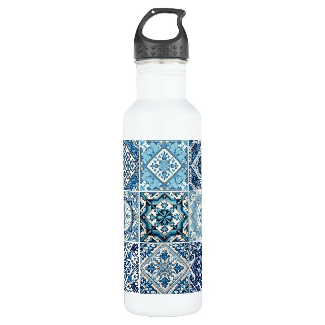 Mediterranean Tiles, Portuguese, Azulejo, Majolica Stainless Steel Water Bottle (Front)