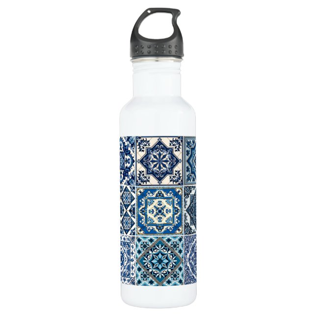 Mediterranean Tiles, Portuguese, Azulejo, Majolica Stainless Steel Water Bottle (Front)