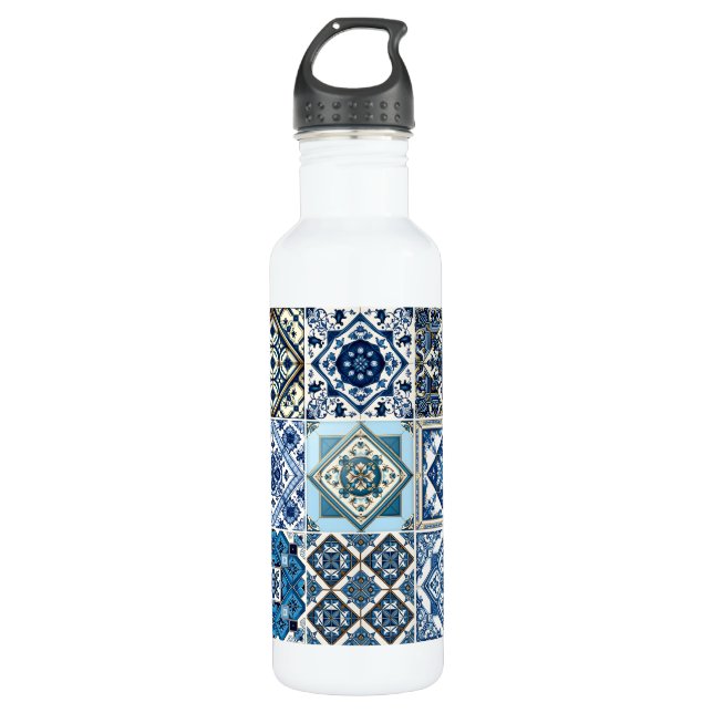 Mediterranean Tiles, Portuguese, Azulejo, Majolica Stainless Steel Water Bottle (Front)