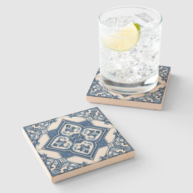 Mediterranean Tiles, Portuguese, Azulejo, Majolica Stone Coaster (Side)