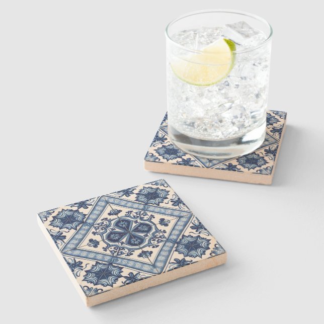 Mediterranean Tiles, Portuguese, Azulejo, Majolica Stone Coaster (Side)