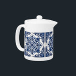 Mediterranean Tiles, Portuguese, Azulejo, Majolica Teapot<br><div class="desc">Elegant,  stylish and sophisticated pattern with Mediterranean tiles in blue and white color. Modern and trendy gift,  perfect for the Azulejo lover in your life.</div>