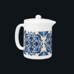 Mediterranean Tiles, Portuguese, Azulejo, Majolica Teapot<br><div class="desc">Elegant,  stylish and sophisticated pattern with Mediterranean tiles in blue and white color. Modern and trendy gift,  perfect for the Azulejo lover in your life.</div>