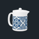 Mediterranean Tiles, Portuguese, Azulejo, Majolica Teapot<br><div class="desc">Elegant,  stylish and sophisticated pattern with Mediterranean tiles in blue and white color. Modern and trendy gift,  perfect for the Azulejo lover in your life.</div>
