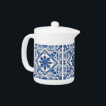 Mediterranean Tiles, Portuguese, Azulejo, Majolica Teapot<br><div class="desc">Elegant,  stylish and sophisticated pattern with Mediterranean tiles in blue and white color. Modern and trendy gift,  perfect for the Azulejo lover in your life.</div>