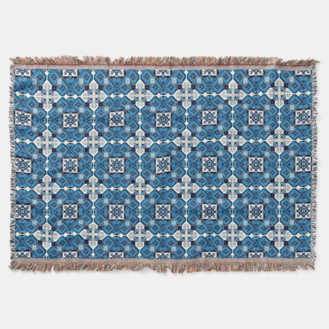 Mediterranean Tiles, Portuguese, Azulejo, Majolica Throw Blanket (Front)