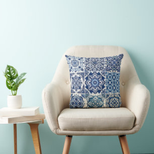 Mediterranean Tiles, Portuguese, Azulejo, Majolica Throw Pillow