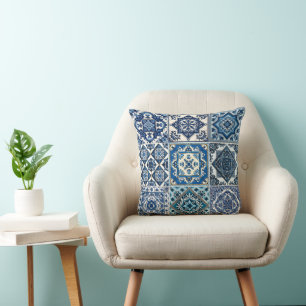 Mediterranean Tiles, Portuguese, Azulejo, Majolica Throw Pillow
