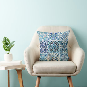Mediterranean Tiles, Portuguese, Azulejo, Majolica Throw Pillow