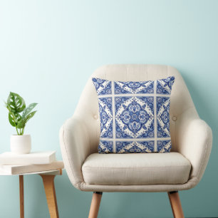 Mediterranean Tiles, Portuguese, Azulejo, Majolica Throw Pillow