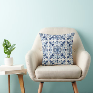Mediterranean Tiles, Portuguese, Azulejo, Majolica Throw Pillow