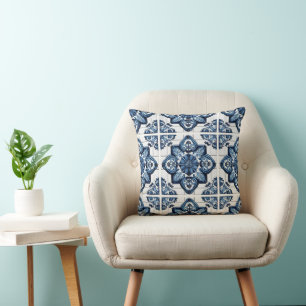 Mediterranean Tiles, Portuguese, Azulejo, Majolica Throw Pillow