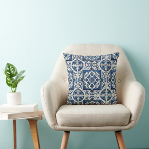 Mediterranean Tiles, Portuguese, Azulejo, Majolica Throw Pillow