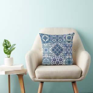 Mediterranean Tiles, Portuguese, Azulejo, Majolica Throw Pillow