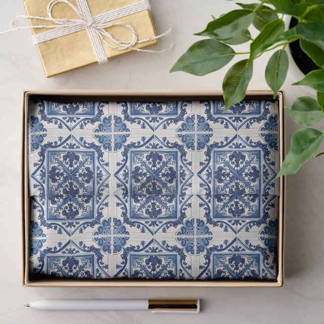 Mediterranean Tiles, Portuguese, Azulejo, Majolica Tissue Paper (Gift)