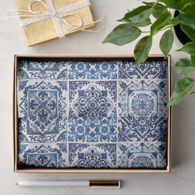 Mediterranean Tiles, Portuguese, Azulejo, Majolica Tissue Paper (Gift)
