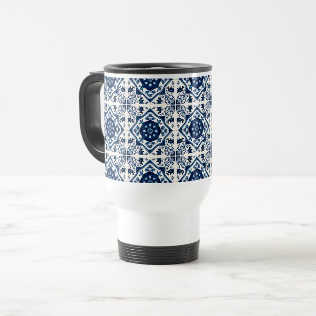 Mediterranean Tiles, Portuguese, Azulejo, Majolica Travel Mug (Front Left)