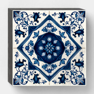 Mediterranean Tiles, Portuguese, Azulejo, Majolica Wooden Box Sign