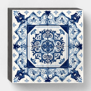 Mediterranean Tiles, Portuguese, Azulejo, Majolica Wooden Box Sign