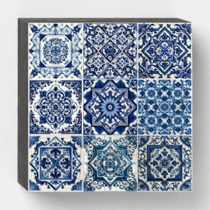 Mediterranean Tiles, Portuguese, Azulejo, Majolica Wooden Box Sign