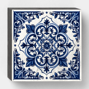 Mediterranean Tiles, Portuguese, Azulejo, Majolica Wooden Box Sign