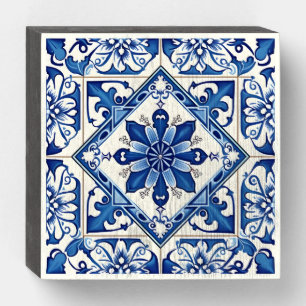 Mediterranean Tiles, Portuguese, Azulejo, Majolica Wooden Box Sign