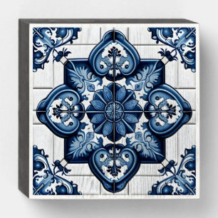 Mediterranean Tiles, Portuguese, Azulejo, Majolica Wooden Box Sign